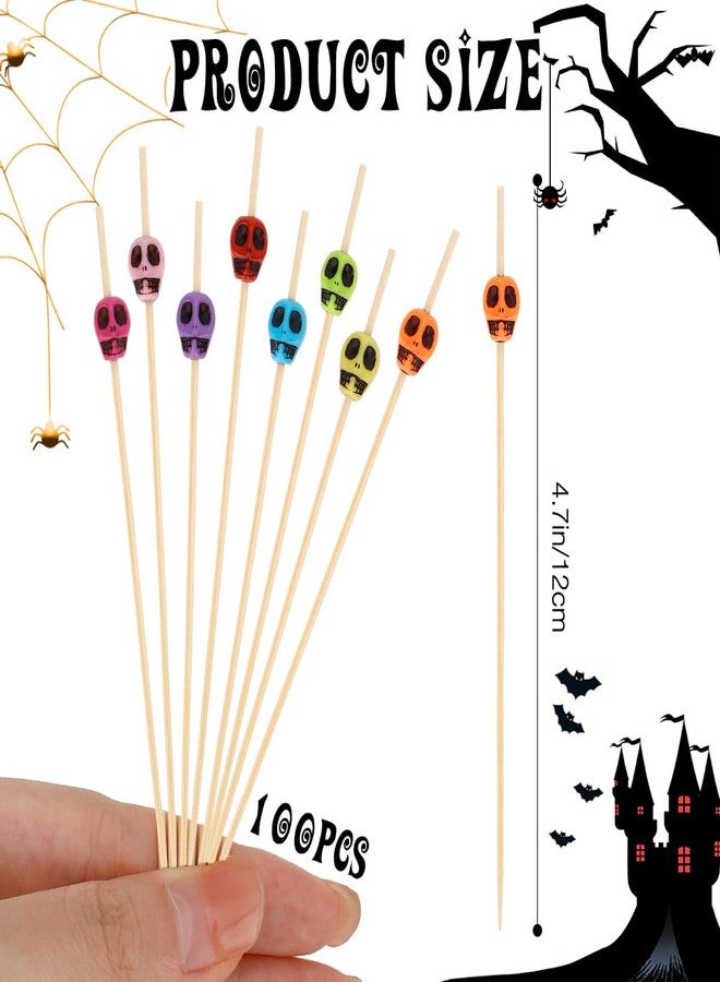 Bluckincle 100 Pcs Skull Cocktail Picks,Skull Toothpicks,4.7 Inch Cocktail Toothpicks,Halloween Party Supplies for Drink Decorations,Cupcake Picks for Birthday,Colorful Sandwich Skewers Sticks - Image 2